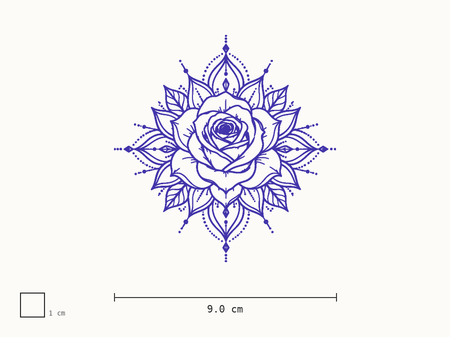 Geometric rose mandala transfer stencil at 9 cm wide