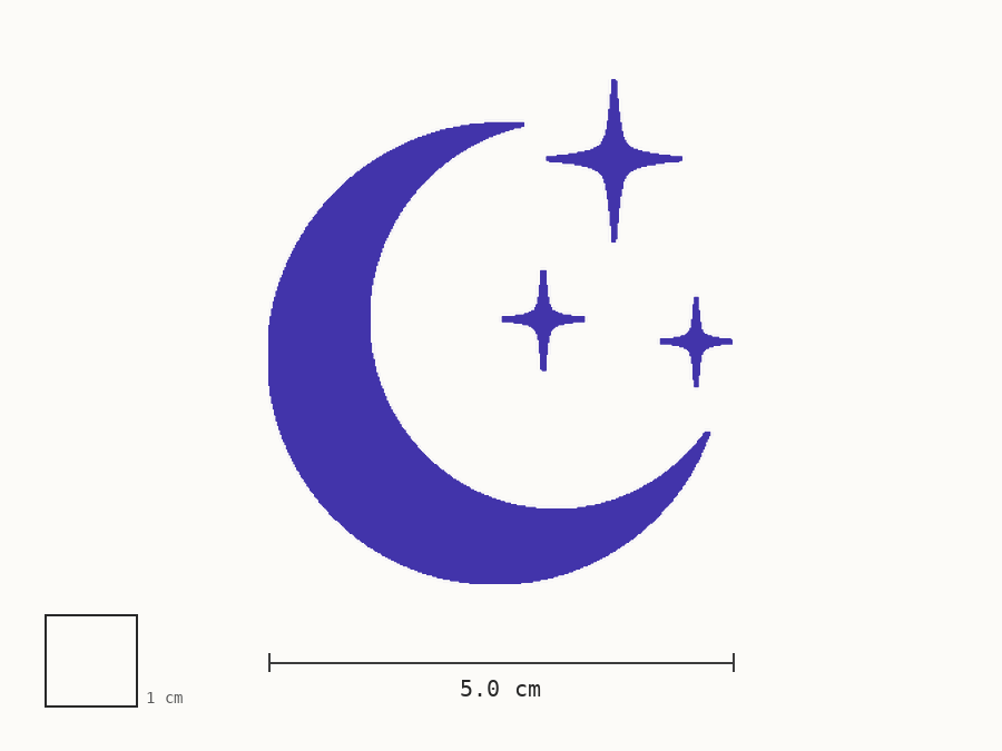 Crescent moon & stars transfer stencil at 5 cm wide