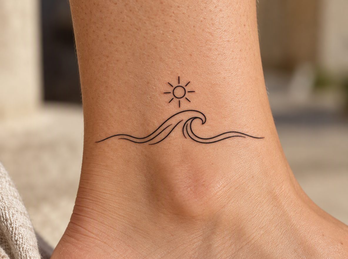 Minimal wave & sun previewed on a ankle (AI-generated preview)